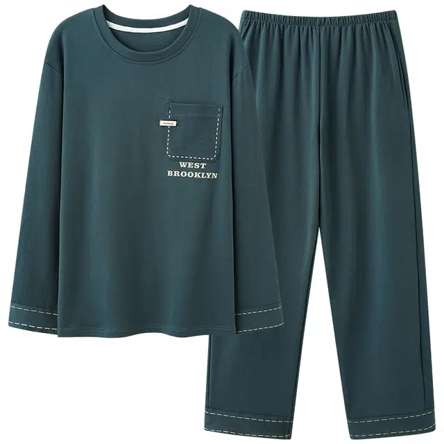 俏霓桐 春秋款简约字母纯棉亲肤轻便宽松休闲高级感长袖长裤家居服可外穿睡衣套装 男款