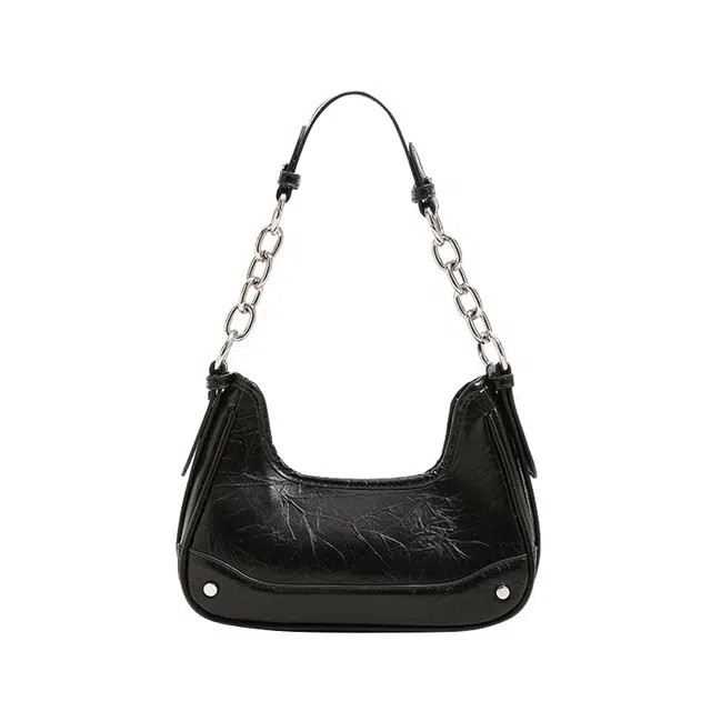 JANE KLAIN Simple Shoulder Bag Dark Night Black Silver