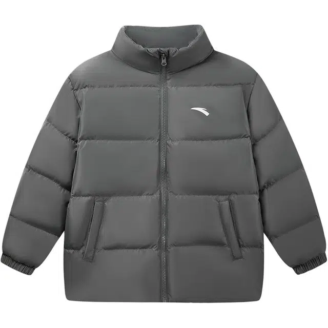 安踏儿童跑训基础百搭 舒适保暖冬季四防面包羽绒服 男女大小童 冰晶灰