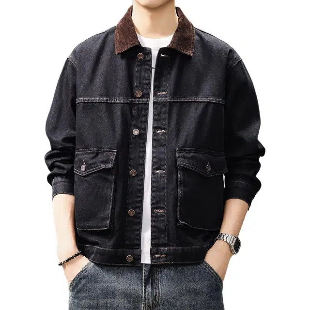 贵色 美式复古重磅水洗耐磨耐脏设计长袖工装户外出行潮流穿搭灯芯绒翻领休闲牛仔外套 男女同款