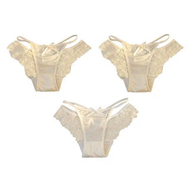 二三二三 美式性感镂空蕾丝少女亲肤柔软透气舒适蝴蝶结绑带纯欲感时尚百搭唯美短裤 组合装 三角内裤 女款