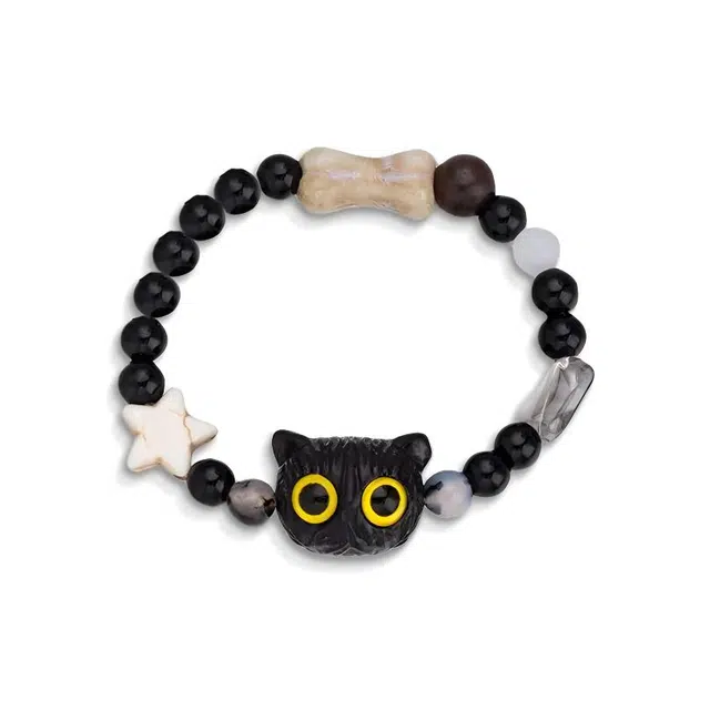 【大眼猫咪百搭通勤】 攸委 复古嘻哈小众设计轻奢高级感气质显白创意手串 柴木 学生手链可爱呆萌星星个性手工串珠 男女同款情侣款