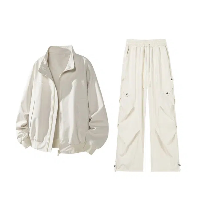 素杭 美式简约纯色直筒阔腿潮流宽松休闲运动套装 男女同款