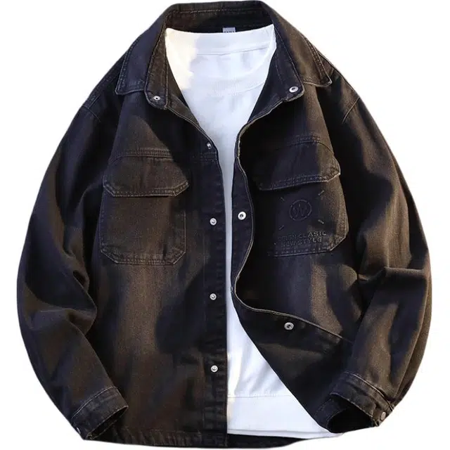 百胜狐 百胜狐男生春秋季翻领牛仔外套时尚潮流痞帅上衣青少年休闲百搭夹克 男款