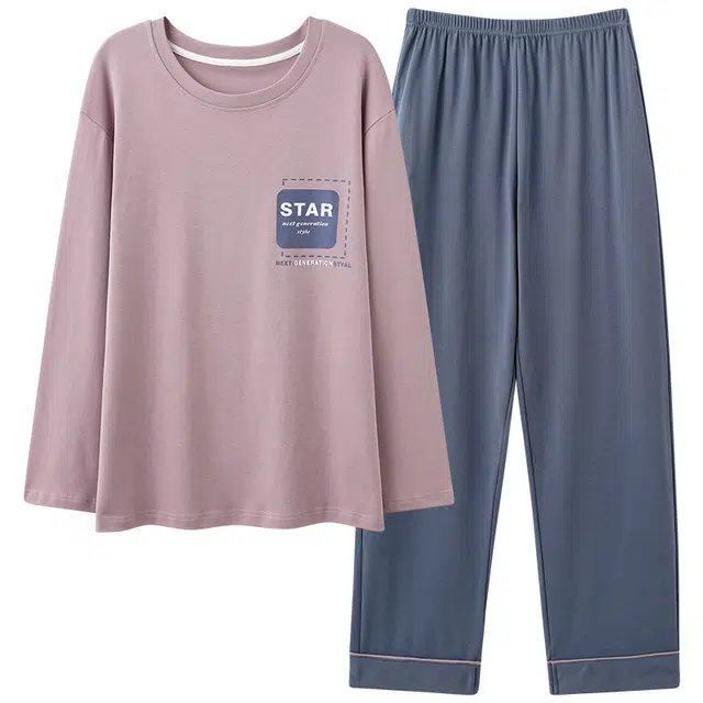 俏霓桐 春秋款简约字母纯棉亲肤运动休闲百搭舒适圆领长袖长裤家居服可外穿睡衣套装 男款