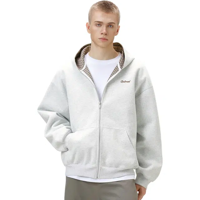 洋葱很忙 内里廓形连帽男美式潮牌撞色字母刺绣开衫卫衣 男女同款