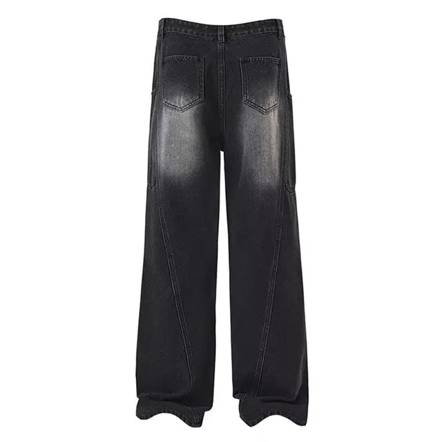 普鲁士多特蒙德 美式复古潮牌百搭宽松直筒长裤水洗做旧舒适通勤个性印花设计休闲牛仔裤 男女同款