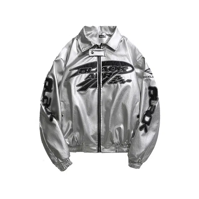 地界二 短款美式嘻哈机车服秋季复古潮牌痞帅赛车服小众情侣皮潮夹克 男款