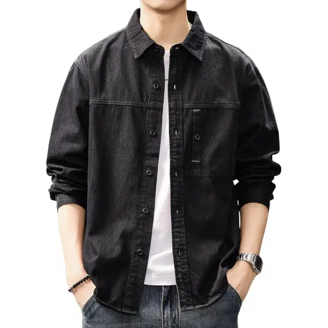 贵色 美式复古城市机能风炒砂工装牛仔潮流时尚百搭日常出行穿搭休闲长袖衬衫 男女同款