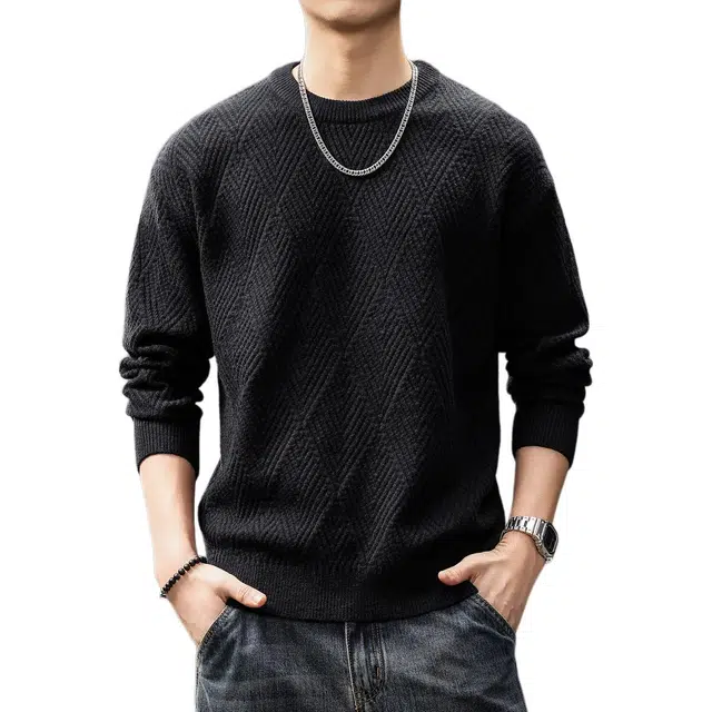 贵色 美式高端潮流百搭立体提花设计圆领长袖时尚潮牌慵懒风日常出行穿搭休闲上衣针织衫 男女同款