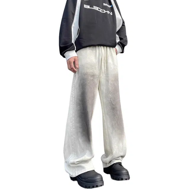 大格子与黑猫 裤子男潮流水洗男春秋款宽松直筒阔腿高街美式帅气休闲长裤牛仔裤 男款