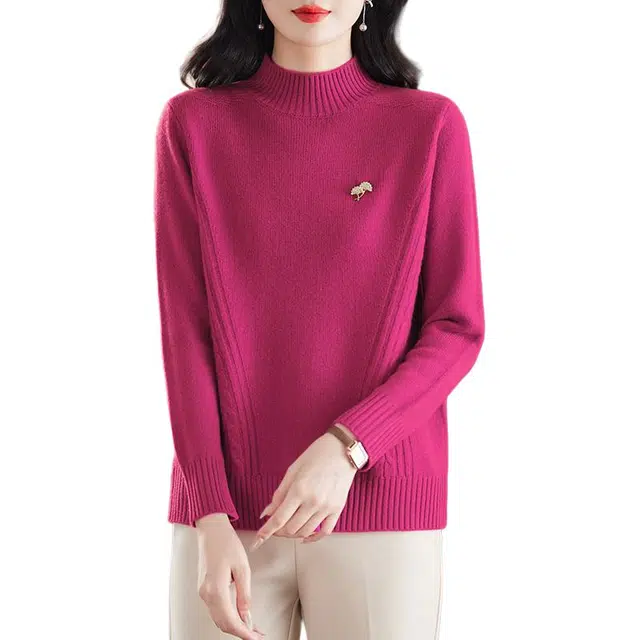 袋鼠 简约时尚百搭减龄纯色半高领套头长袖打底羊毛针织衫 女款