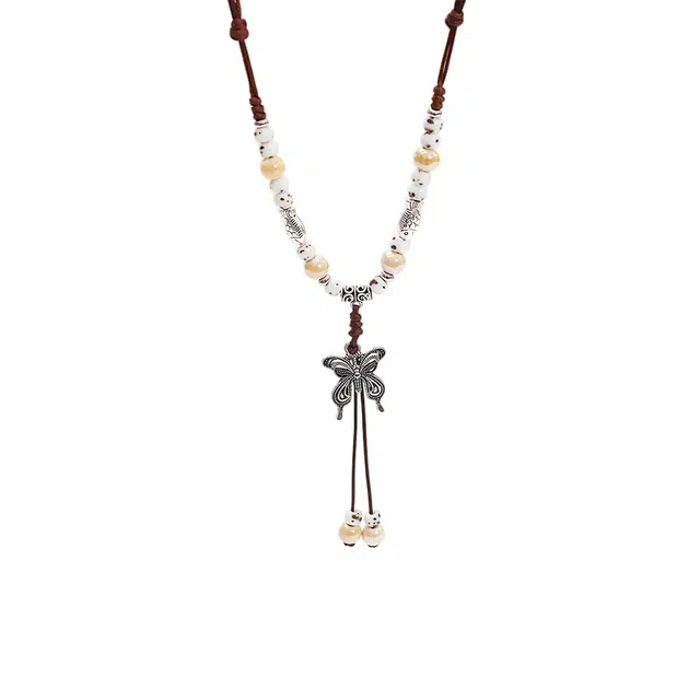 前方大荒野 蝴蝶游鱼森系小清新新中式温柔甜美时尚小众设计年年有余时髦独特气质#好运 菩提根 项链 女款