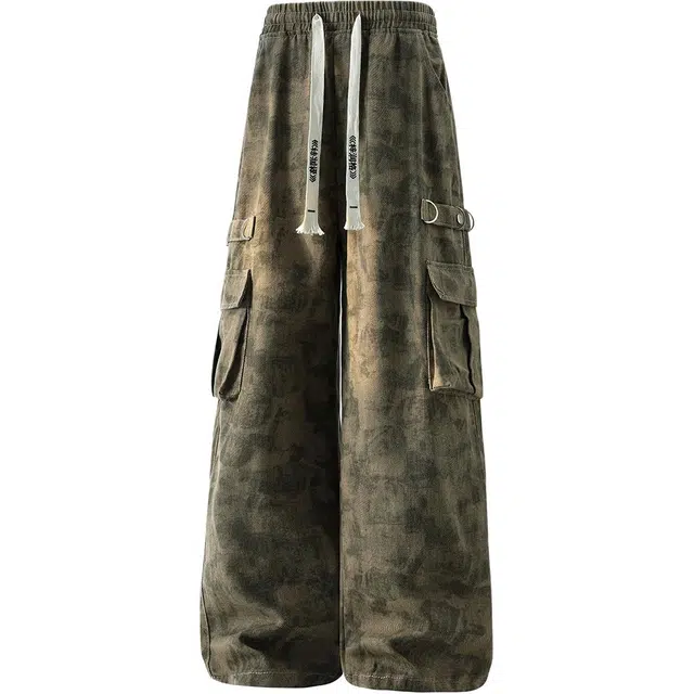 梓润格 宽松简约日常户外运动休闲阔腿裤无性别主义潮无弹高级设计氛围感大口袋时尚潮流青春流行长裤牛仔裤 男女同款