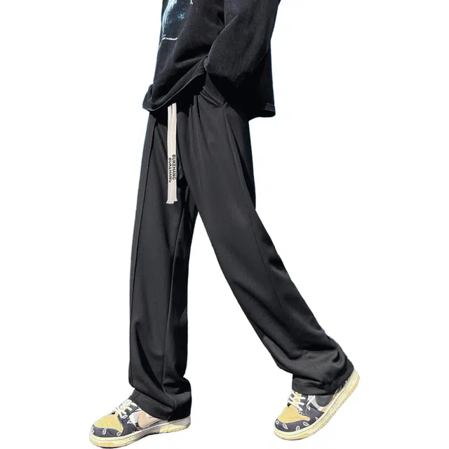 【免烫抗皱卫裤】布客行 纯色大码美式简约百搭抽绳松紧腰口设计感港风痞帅显高显瘦通勤长裤子学院风垂感小众休闲裤 男女同款