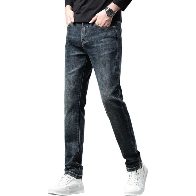 特斯型 商务休闲男秋冬季复古蓝小直筒修身百搭潮流高端长裤牛仔裤 男款