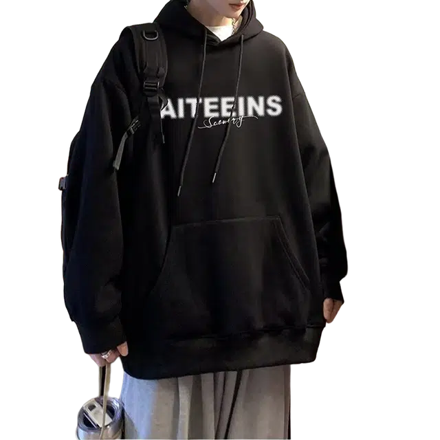 一碗士多 美式高街复古字母印花小众时尚青春垂感经典款百搭简约落肩纯色宽松舒适连帽长袖运动户外通勤卫衣 男女同款