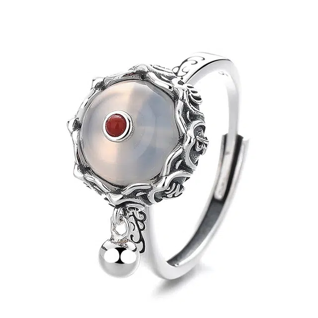 龙弗 好运降临事事圆满本命年转运好运连连水逆退散大吉大利做旧莲花六字箴言可转动灵动小众精致高级感 玉髓 戒指 女款