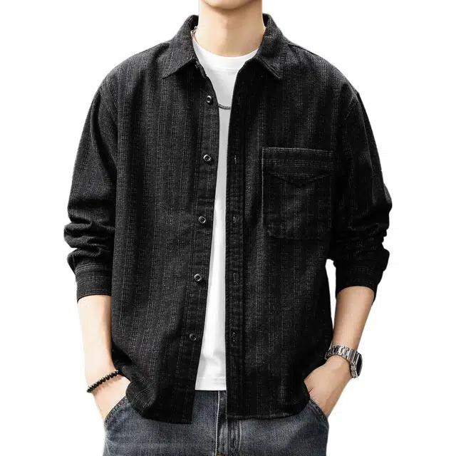 贵色 日系复古城市机能风水洗纹理感长袖户外出行穿搭拼接口袋设计休闲上衣外套衬衫 男女同款