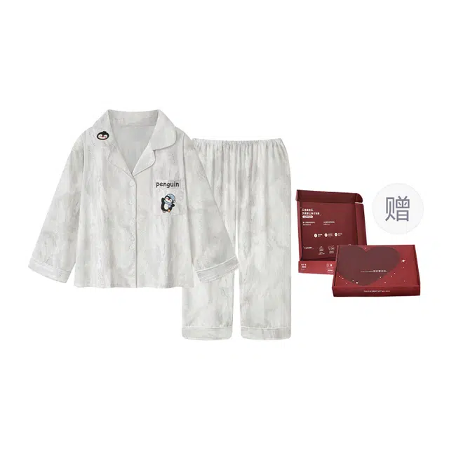 顶瓜瓜 情侣休闲舒适简约款式长袖长裤设计家居服睡衣礼盒 男女同款