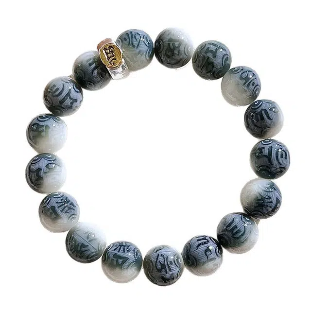 聆听花开 国潮山水如画六字箴言守护文玩佛珠盘玩#好运 菩提根 手串 男女同款情侣款