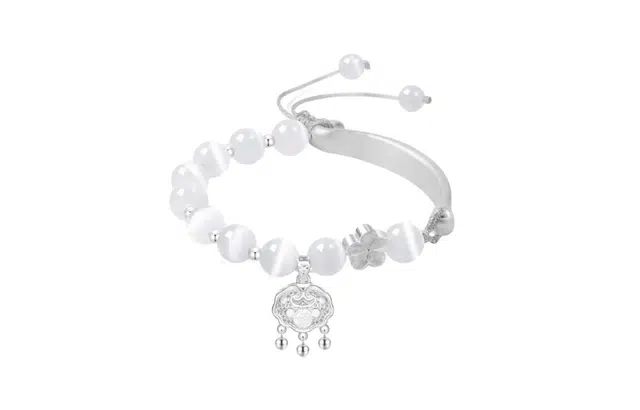 百利金 桃花平安锁半镯 国潮复古新中式平安转运吉祥招桃花精致轻奢优雅气质小众设计可调节转运珠手饰#好运 琉璃 手链 男女同款情侣款