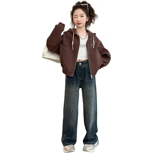 蓝彩何卫衣 女大童外套春秋款初中生韩版时髦休闲衣女孩早秋洋气秋装上衣