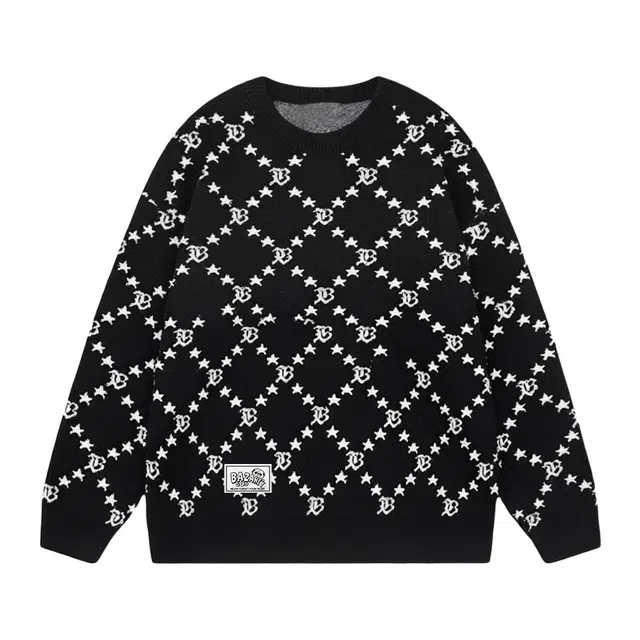 吾皇猫 慵懒风美式复古学院风无性别主义宽松内搭打底衫套头圆领落肩时尚格子贴布设计舒适透气加厚保暖秋冬针织休闲毛衣 男女同款