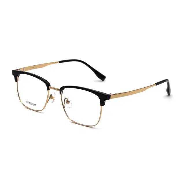 可配近视 小罗弟 国潮进口板材加宽眼镜 钛 眉毛框/眉线框 光学镜架 男款 黑金色