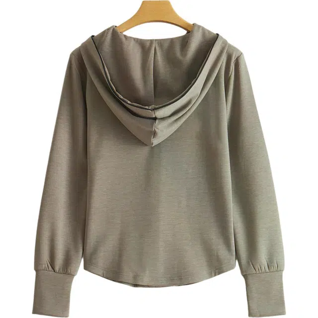 莫代尔 休闲运动空气层连帽衫纯色长袖通勤开衫卫衣 女款