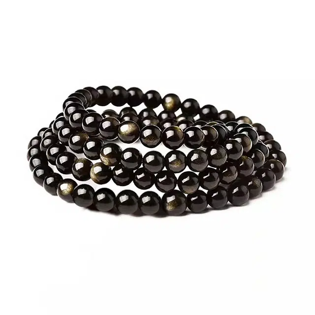 百慕眸 新中式国潮 金曜 石霸气佛珠念珠转运好运平安诸事顺利 复古国风叠戴多圈 黑曜石 手串 男女同款情侣款