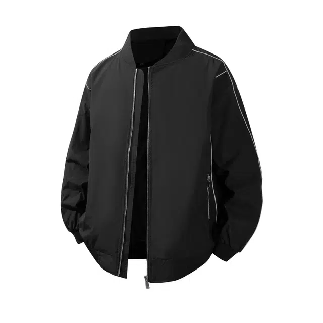 棉基因 美式高街复古简约线条小众设计宽松棒球领纯色百搭防风防水加棉基础款夹克 男女同款