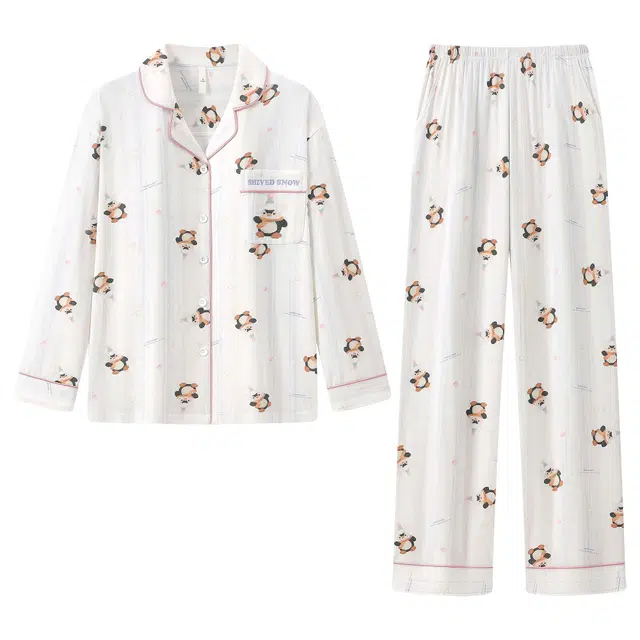 宫蝶 卡通莫代尔棉长袖家居服休闲可外穿宽松开衫睡衣套装 女款