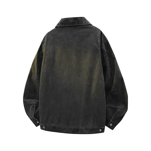 快鱼 美式复古高街机车美拉德纯色做旧重水洗经典百搭宽松休闲高级感翻领牛仔外套 男女同款