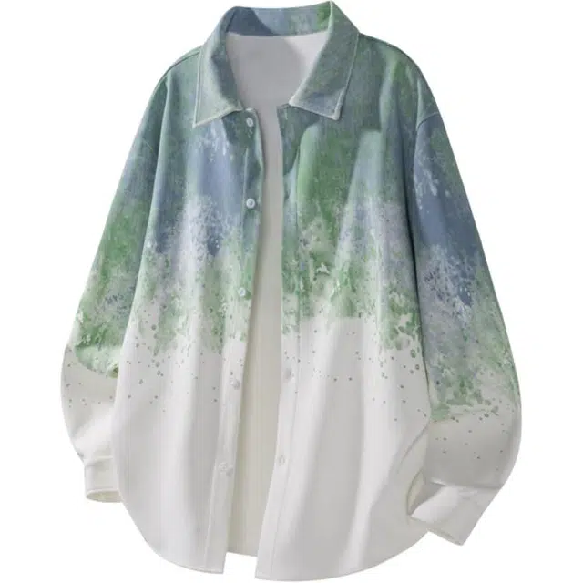 微牛 美式复古渐变扎染潮流百搭宽松休闲长袖外套衬衫 男款