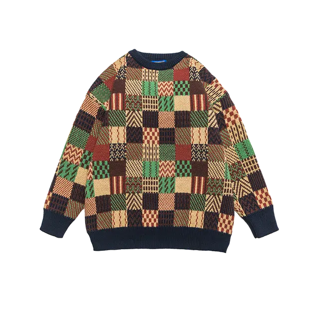 奇迹街区 潮牌街头拼接嘻哈宽松百搭针织衫 男女同款