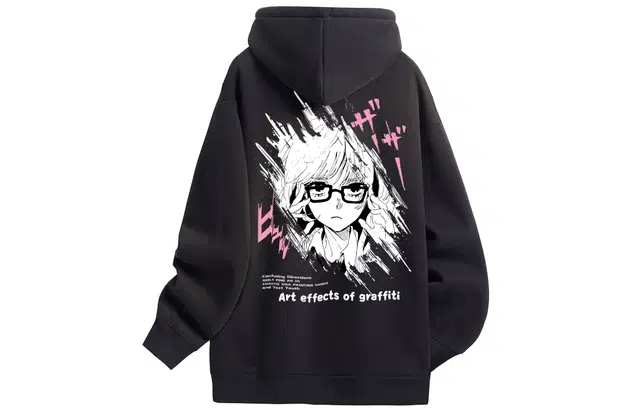 宜而爽 美式高街复古潮流嘻哈涂鸦卡通动漫人物图案字母印花宽松休闲舒适柔软落肩长袖套头上衣日常通勤百搭连帽卫衣 男女同款