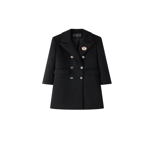 东鲸岁时记 开学季优雅时尚百搭高级感保暖舒适学院风夹棉双排扣毛呢外套中长款毕业季女大衣 女款