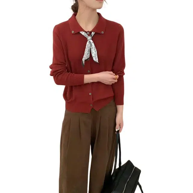 柏黛妃 韩系温柔时尚慵懒风翻领丝巾百搭开衫外套女针织衫 女款