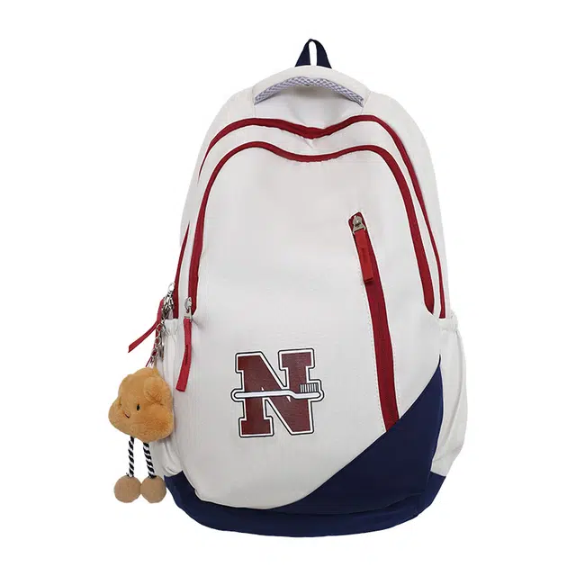 蔻蒂熊 书包女高中大学生美式复古大容量背包韩版潮流百搭初中生男 尼龙布 双肩包 常规 青少年 红蓝拼色/黑色/红色/蓝色