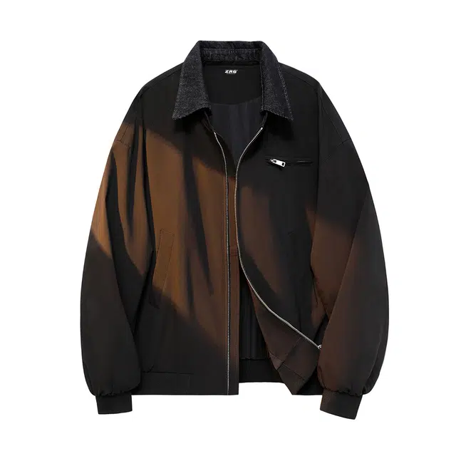 梓润格 美式复古潮流衣领可拆校园风户外运动高街无性别主义高级拉链舒适酷飒帅气青春感氛围感设计百搭假两件时尚宽松穿搭夹克 男女同款