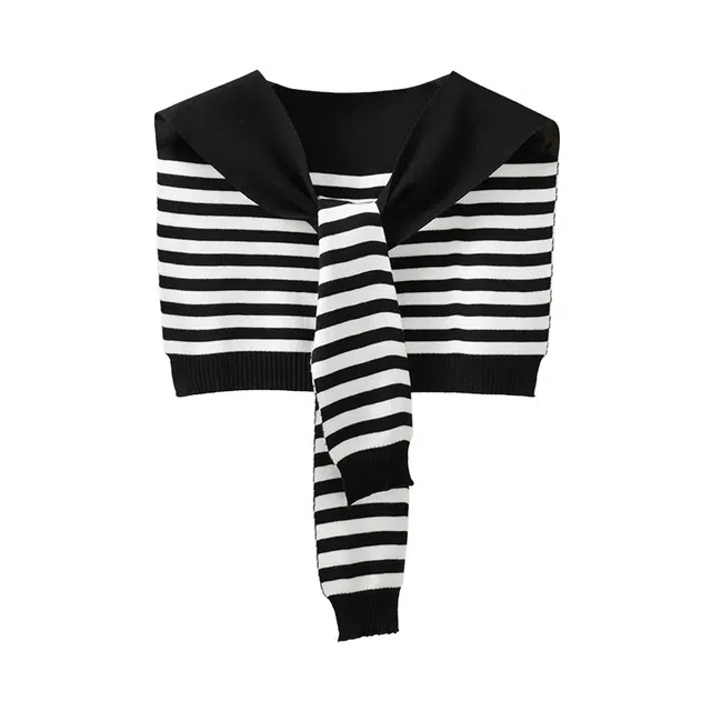 南极人 条纹针织外搭小坎肩打结假领空调房搭肩护肩颈围巾旅游高级氛围感时尚百搭 披肩 男女同款情侣款