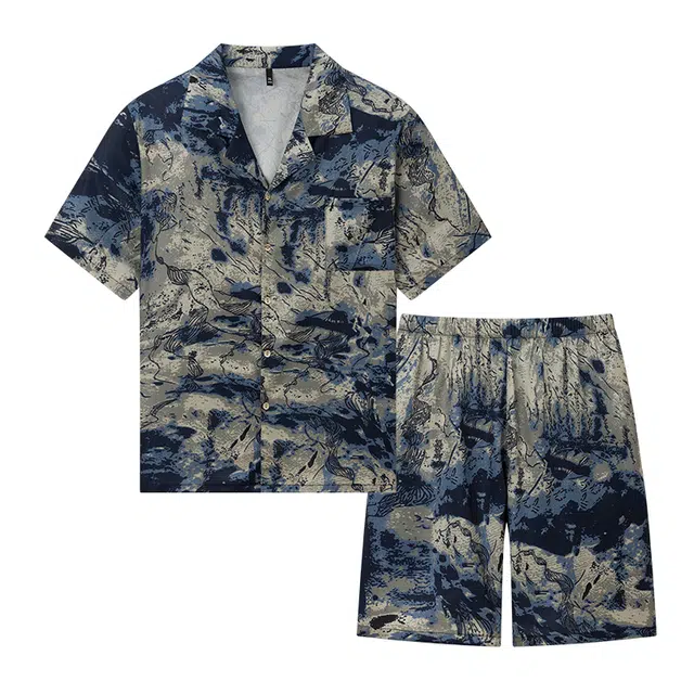 好福份 夏季男舒适透气复古短袖家居服睡衣套装 男款