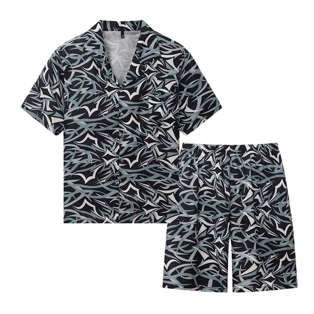 好福份 夏季男舒适亲肤复古设计短袖家居服睡衣套装 男款