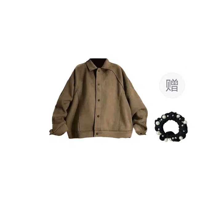 雾闪闪 短款麂皮美式复古机车软壳外套夹克 女款