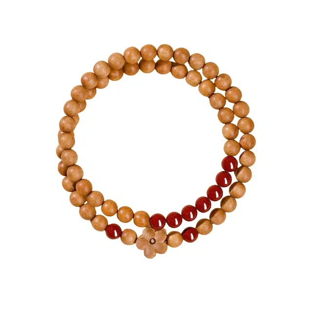 赤藤 招财纳福吉祥如意好运连连新中式国潮小众气质文玩念珠朱砂配饰转运珠双圈手链高级文玩盘玩念珠佛珠 檀木 手串 女款