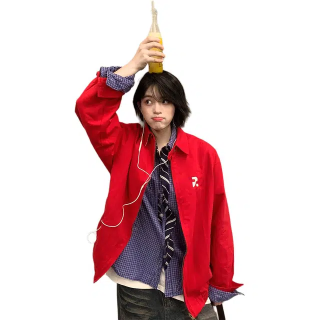 徐百货 美式复古高级感衬衫外衣春秋季哈灵顿短款工装外套休闲情侣棒球服夹克 男女同款