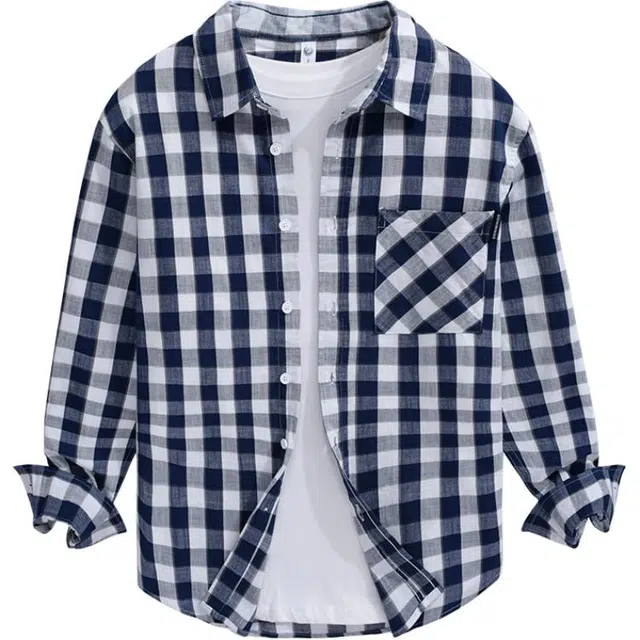 么宁 纯棉大方格子衬衣潮流时尚宽松翻领外套舒适透气休闲上衣个性百搭长袖衬衫 男女同款