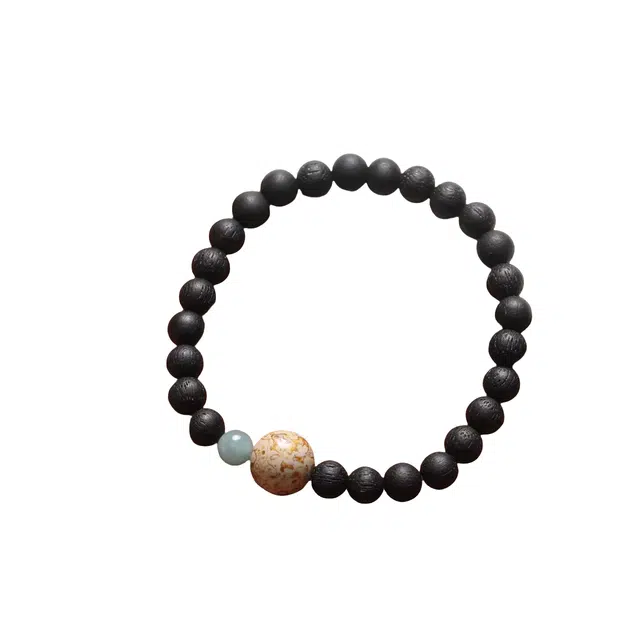 舞依翡 单圈搭配蓝翡大漆单圈原创中式国风珠串 降真香 手串 男女同款情侣款