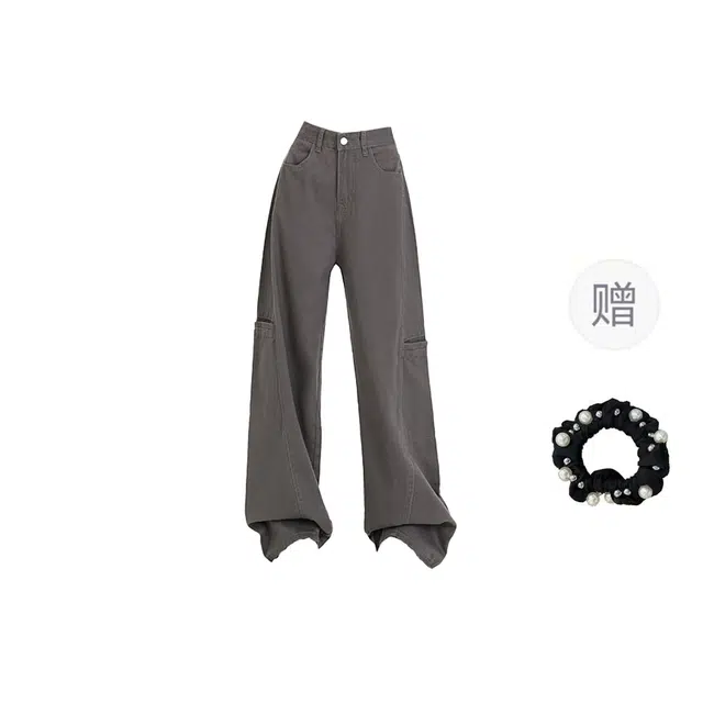 雾闪闪 美式春秋高腰宽松直筒垂感休闲运动阔腿卫裤子工装裤 女款